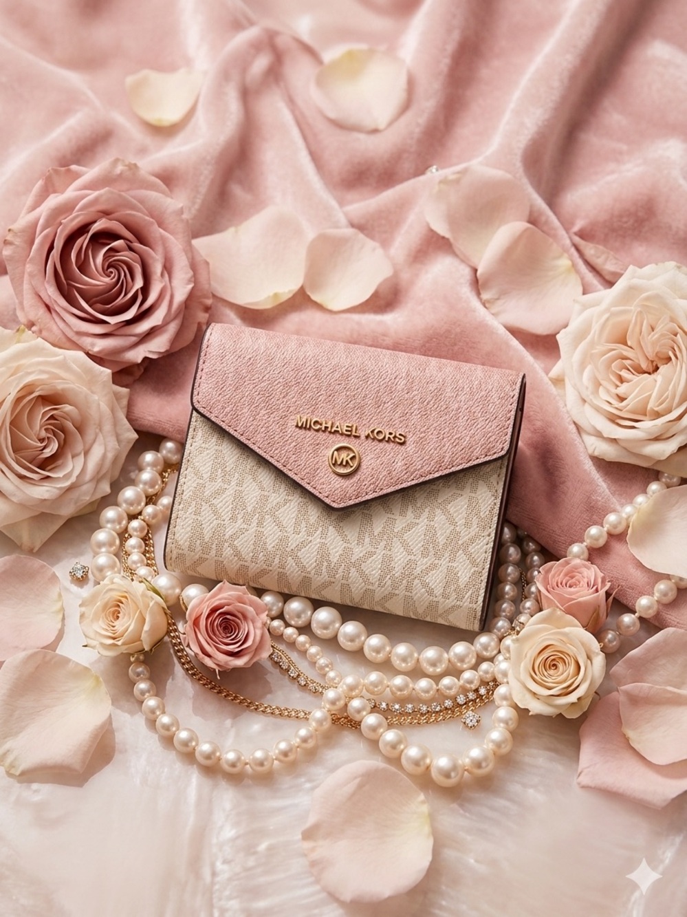Michael Kors Jet Set Charm Envelope Trifold Wallet – Two Tone Soft Pink Multi